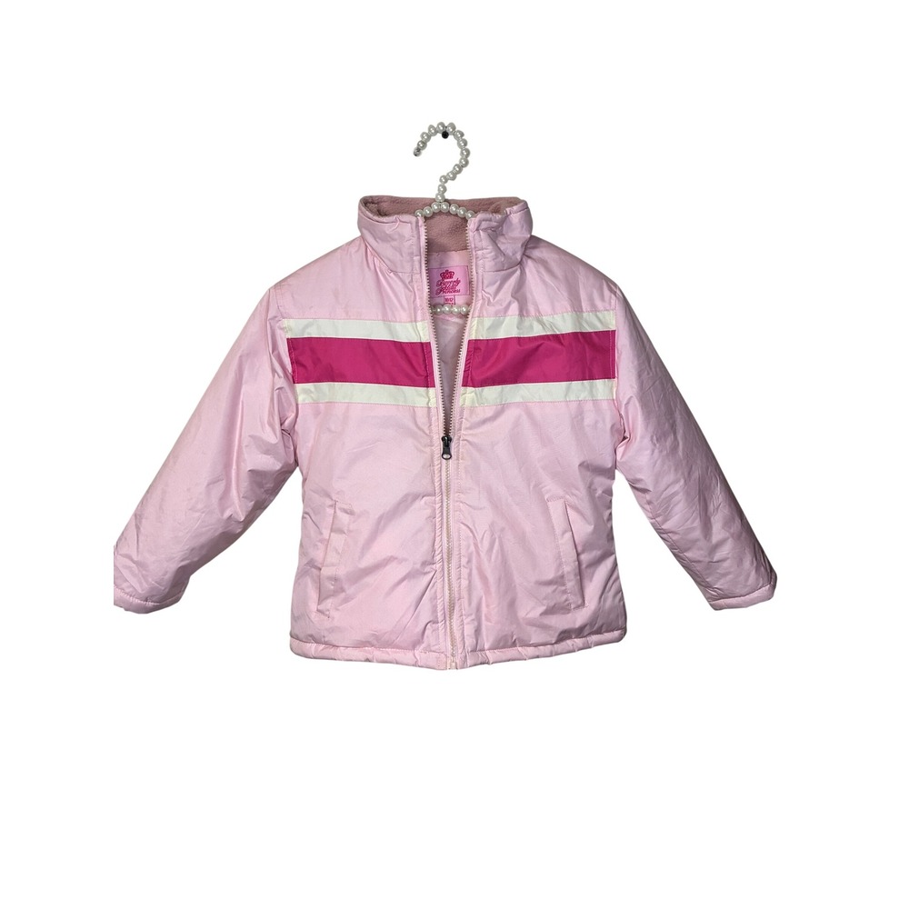 Beverly Hills Princess Puffer Jacket Girls 10/12 Pink Good Fleece Lined Striped